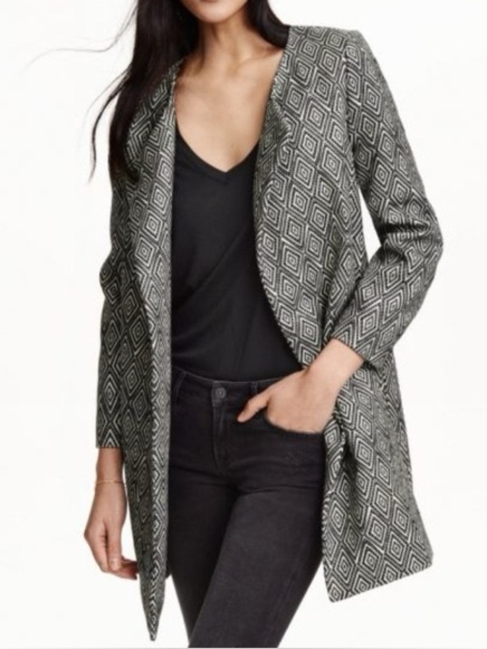 H&M Geometric Open Coat 3/4 Sleeve